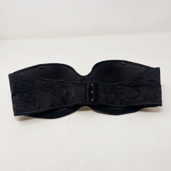 Victorias Secret 36C Black Body by Victoria Lined Strapless Bra Lace Illusion - Picture 2 of 8